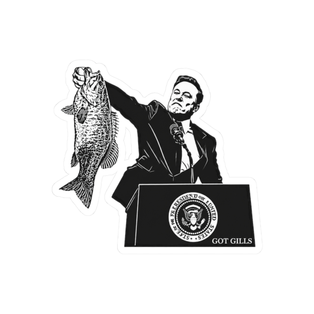 Elon Musk Smallmouth Bass Sticker | Funny Tech Fishing Vinyl Decal - alternate angle 3, merchandise