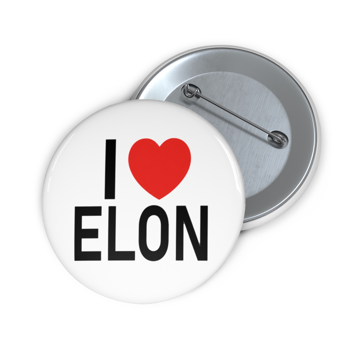 I Love (heart) Elon Musk Button Pin Badge, 1.50 Inch, White and Red Heart Design - alternate angle 1, merchandise