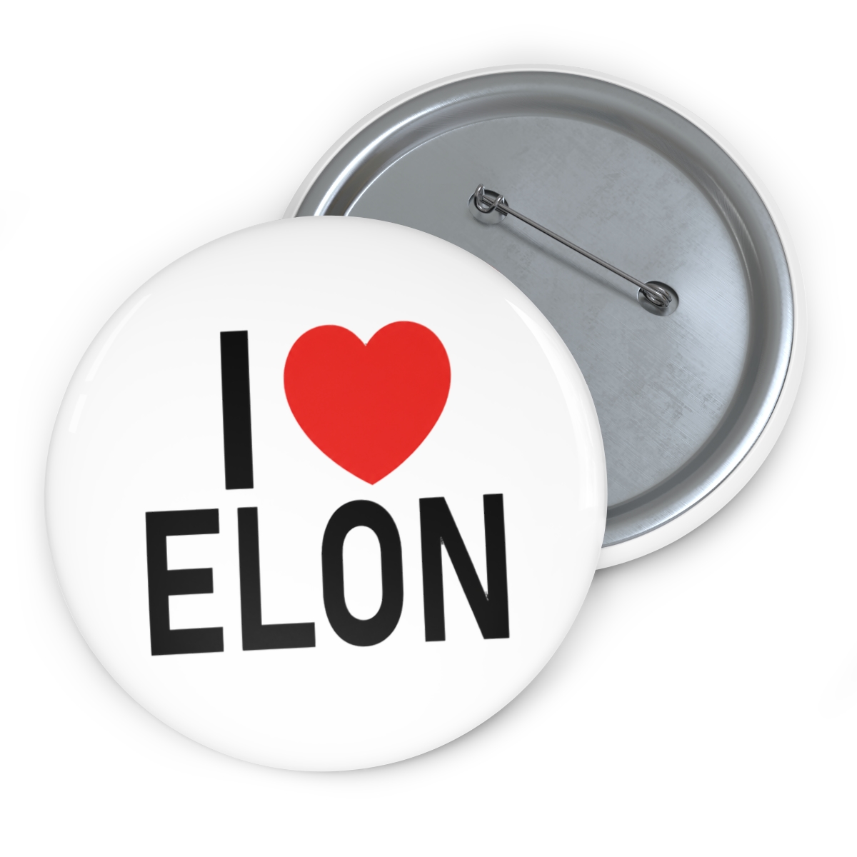 I Love (heart) Elon Musk Button Pin Badge, 1.50 Inch, White and Red Heart Design - alternate angle 2, merchandise