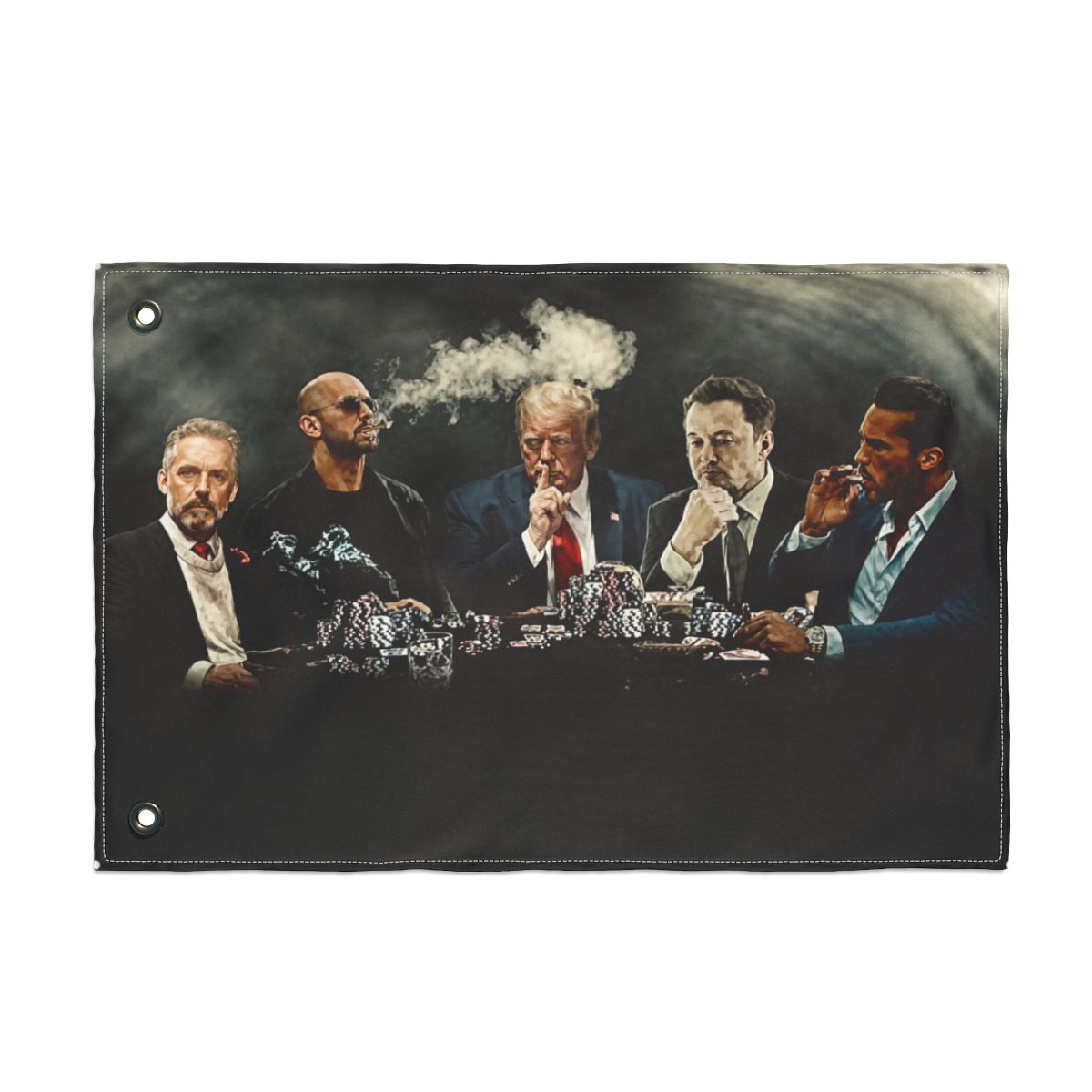 Banger - Top G Matrix Flag with Donald Trump, Elon Musk, Andrew & Tristan Tate and Jordan Peterson Around a Poker Table Motivational Inspirational Office Gym Dorm Wall Decor Design on a 3X5 Feet Flag - Elon Musk official Accessories merch